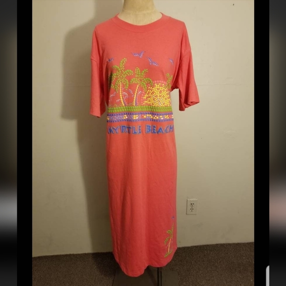 MYRTLE BEACH VINTAGE VACATION COVERUP NIGHTGOWN 90S ONE SIZE FITS ALL NEON PUFFY - Picture 1 of 9